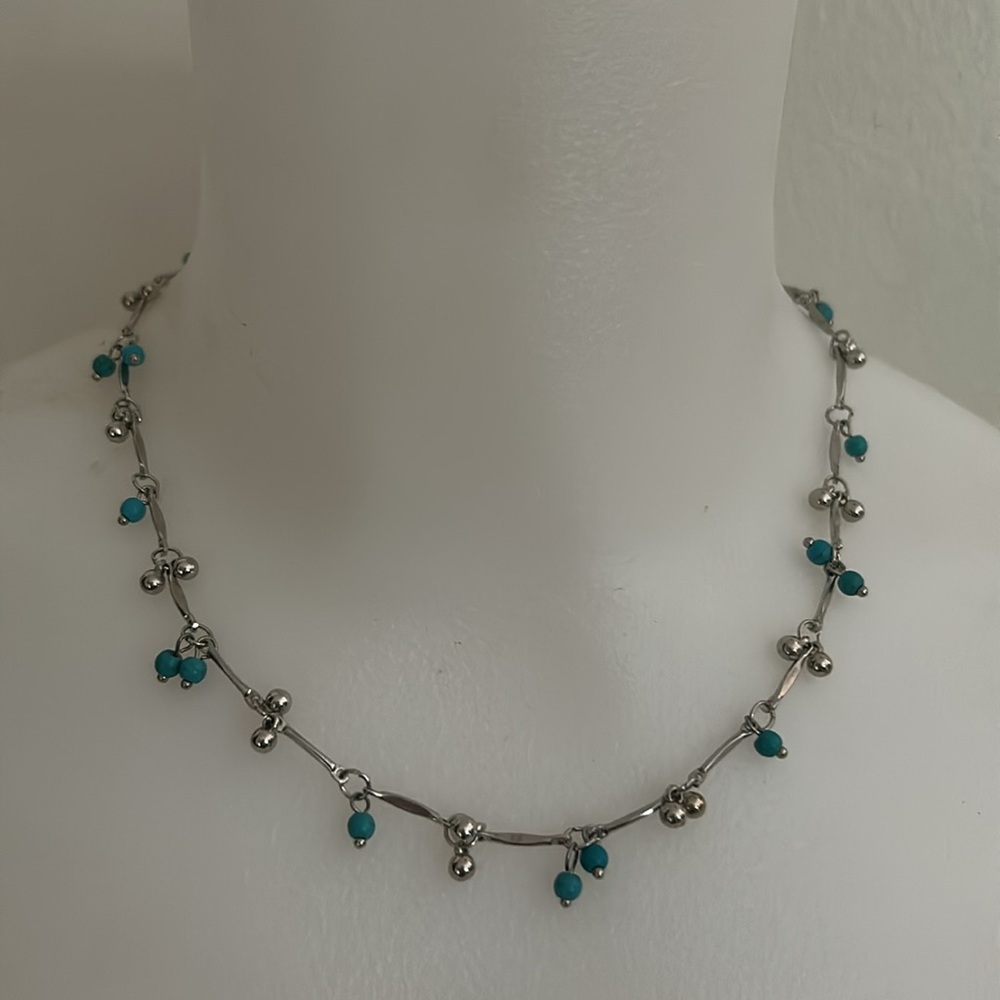 Silver and Turquoise Color Beaded Necklace